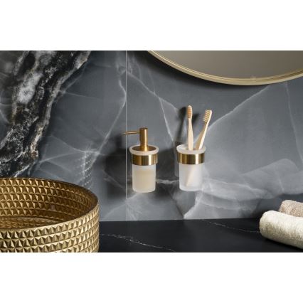 Gedy - Zidni dozator sapuna PIRENEI 110 ml, matirano staklo / mat zlatna boja