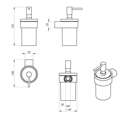 Gedy - Zidni dozator sapuna PIRENEI 110 ml, matirano staklo / mat zlatna boja