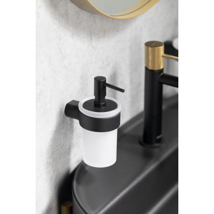 Gedy - Zidni dozator sapuna PIRENEI 110 ml mlečno staklo/mat crna