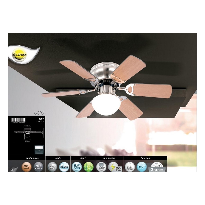 Globo - Plafonski ventilator 1xE27/60W/230V