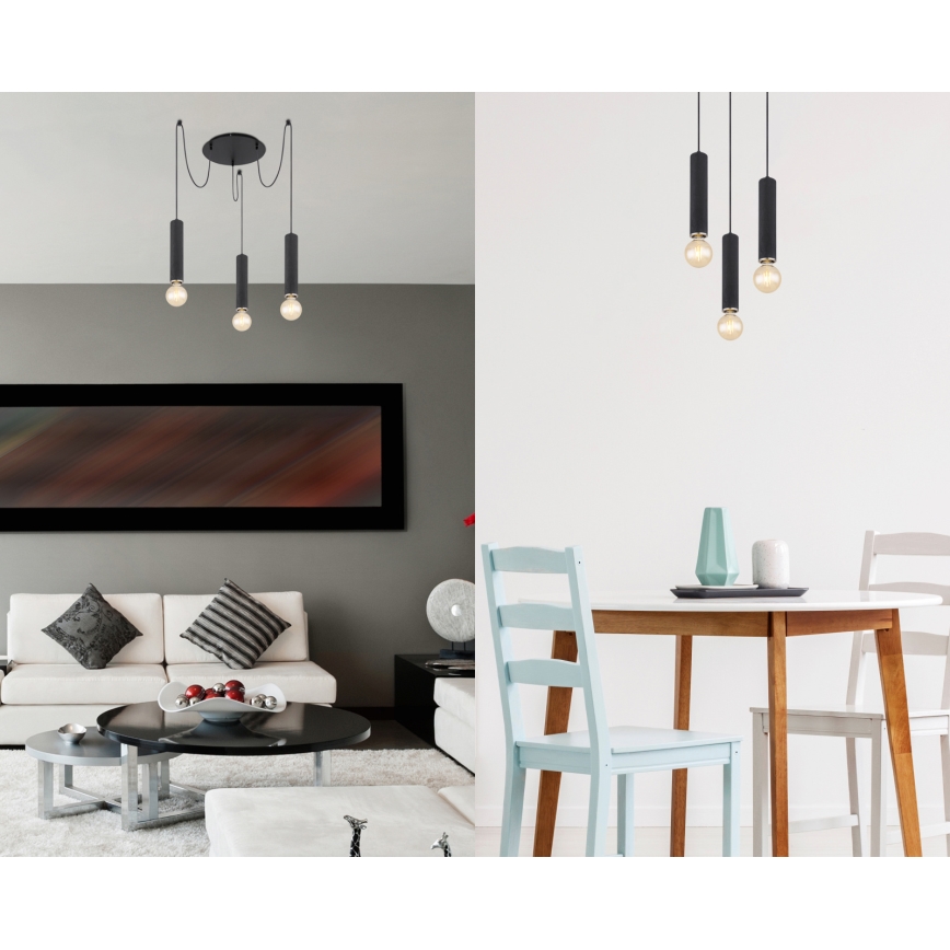 Globo - Luster na sajli 3xE27/60W/230V crno drvo