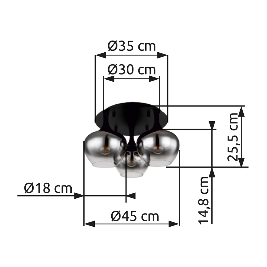 Globo - Plafonski luster 3xE27/40W/230V, prečnik 45 cm, crna