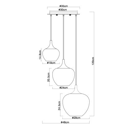 Globo - Luster na sajli 3xE27/40W/230V u boji bakra
