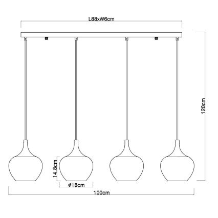Globo - Luster na sajli 4xE27/40W/230V u boji bakra