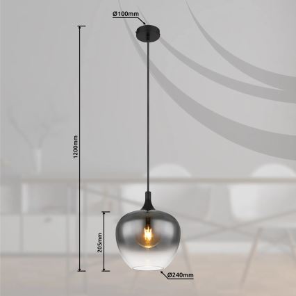 Globo - Luster na sajli 1xE27/40W/230V, prečnik 24 cm, crna