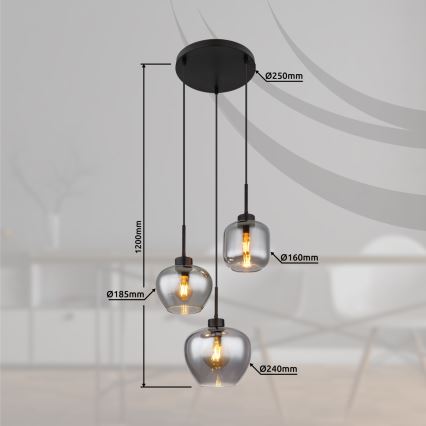 Globo - Luster na sajli 3xE27/40W/230V crna