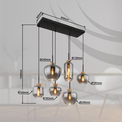 Globo - Luster na sajli 6xE27/40W/230V crna