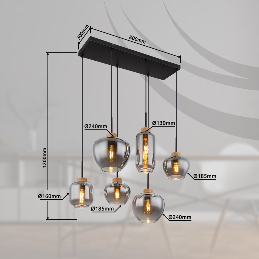 Globo - Luster na sajli 6xE27/40W/230V crna