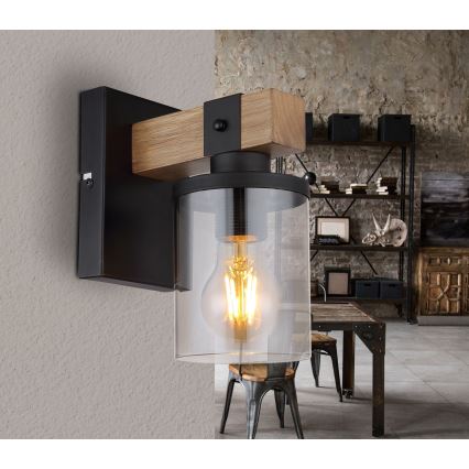Globo - Zidna lampa 1xE27/60W/230V hrast/zadimljena