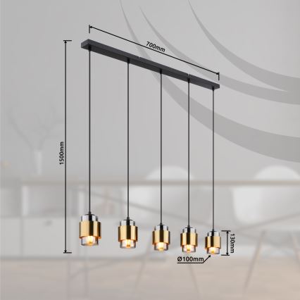 Globo - Luster na sajli 5xE27/40W/230V crna/mesing