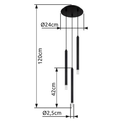 Globo - Luster na sajli 3xG9/4W/230V prečnik 24 cm crna
