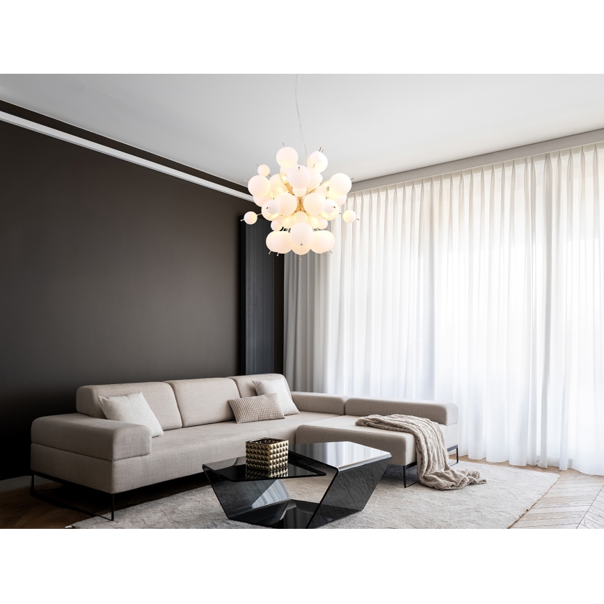 Globo - Luster na sajli 6xE14/25W/230V Ø 55 cm bela