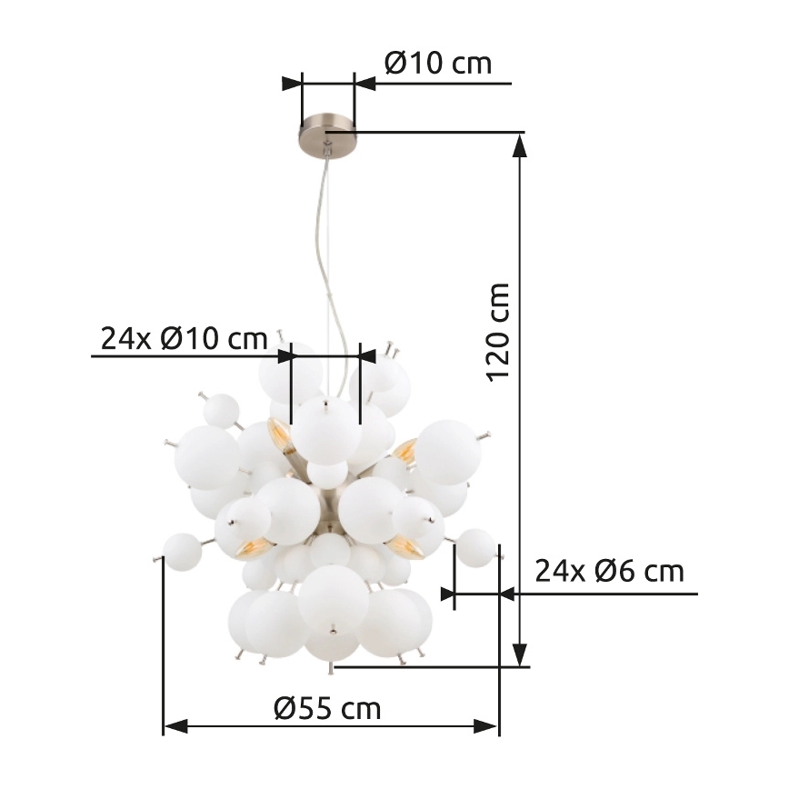Globo - Luster na sajli 6xE14/25W/230V Ø 55 cm bela