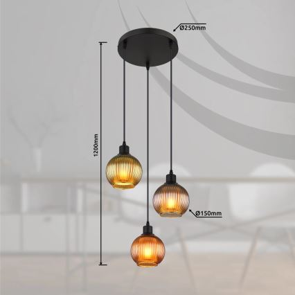 Globo - Luster na sajli 3xE27/25W/230V Ø 36 cm bakar/zelena/plava