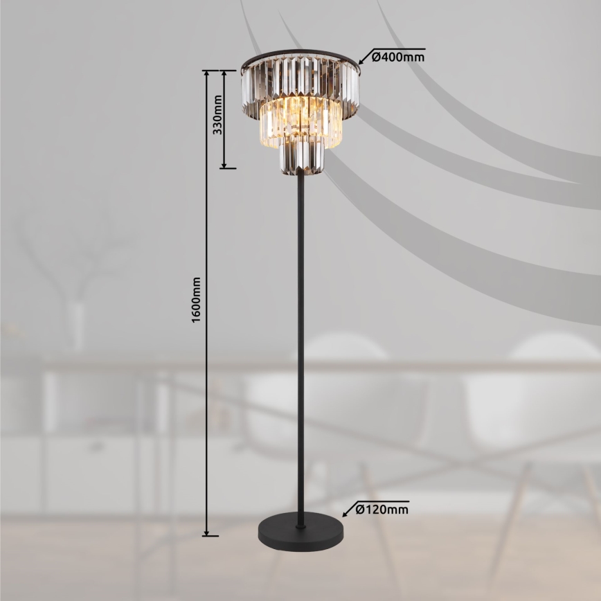 Globo - Podna lampa 3x E27/40W/230V, prečnik 40 cm, crna