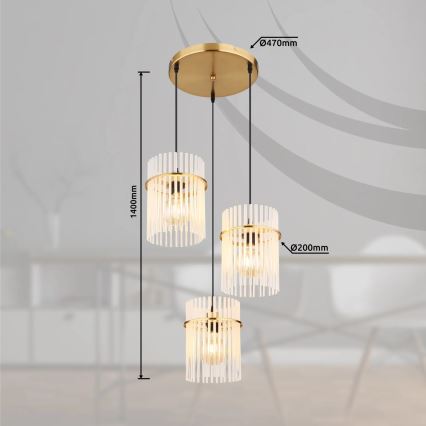 Globo - Luster na lanku 3xE27/60W/230V, prečnik 47 cm, u zlatnoj boji