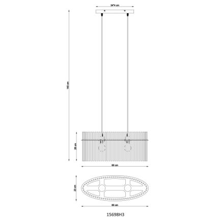 Globo - Luster na sajli 2xE27/60W/230V, crne boje
