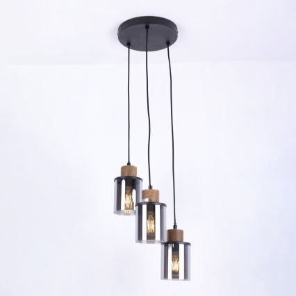 Globo - Luster na sajli 3xE27/15W/230V prečnik 27 cm hrast