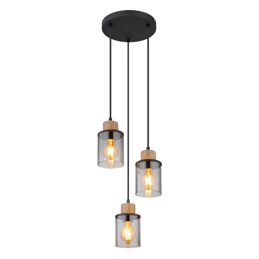 Globo - Luster na sajli 3xE27/15W/230V prečnik 27 cm hrast