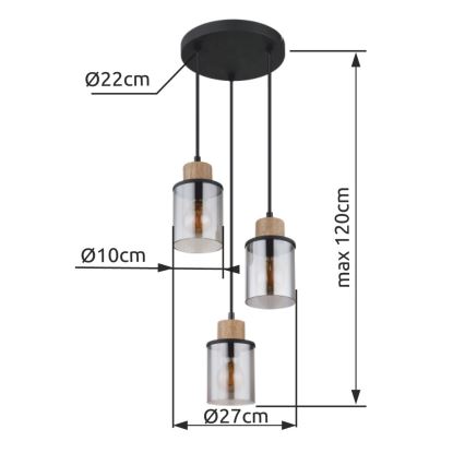 Globo - Luster na sajli 3xE27/15W/230V prečnik 27 cm hrast