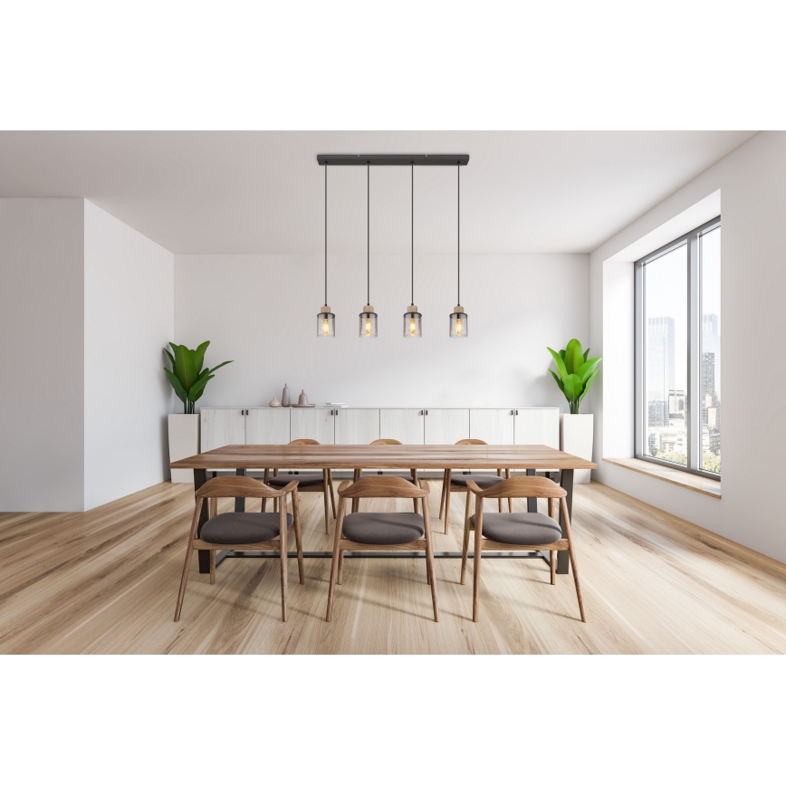 Globo - Luster na sajli 4xE27/15W/230V hrast