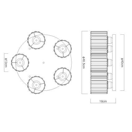 Globo - Plafonski luster 5xE27/60W/230V, prečnik 46,5 cm, crni