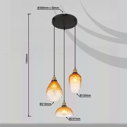 Globo - Luster na sajli 3xE27/60W/230V Ø 46 cm narandžast