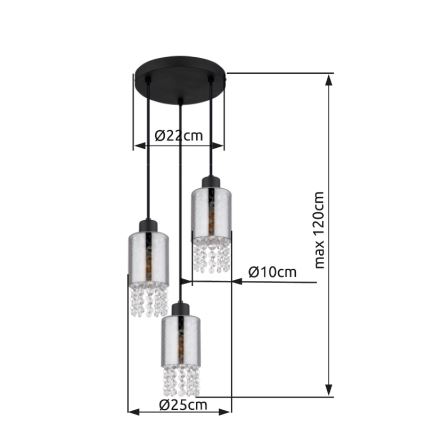 Globo - Luster na sajli, 3xE27/40W/230V, prečnik 25 cm, crna
