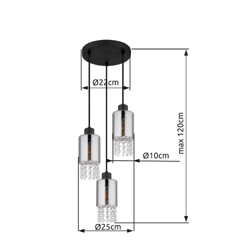 Globo - Luster na sajli, 3xE27/40W/230V, prečnik 25 cm, crna