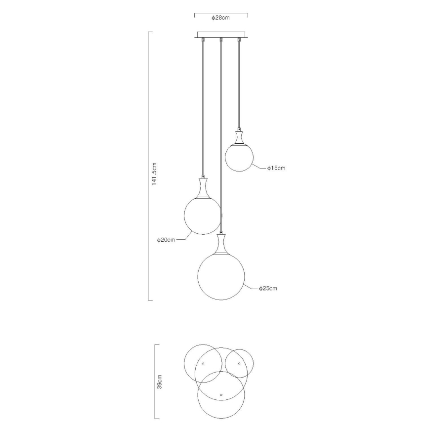 Globo - Luster na sajli 3xE27/10W/230V, prečnik 48 cm, crna