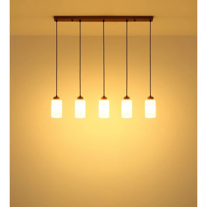 Globo - Luster na sajli 5xE27/60W/230V hrast/bela