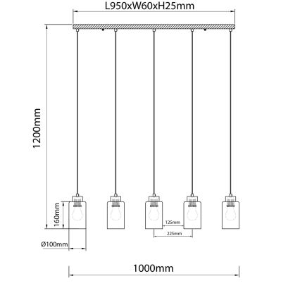 Globo - Luster na sajli 5xE27/60W/230V hrast/bela