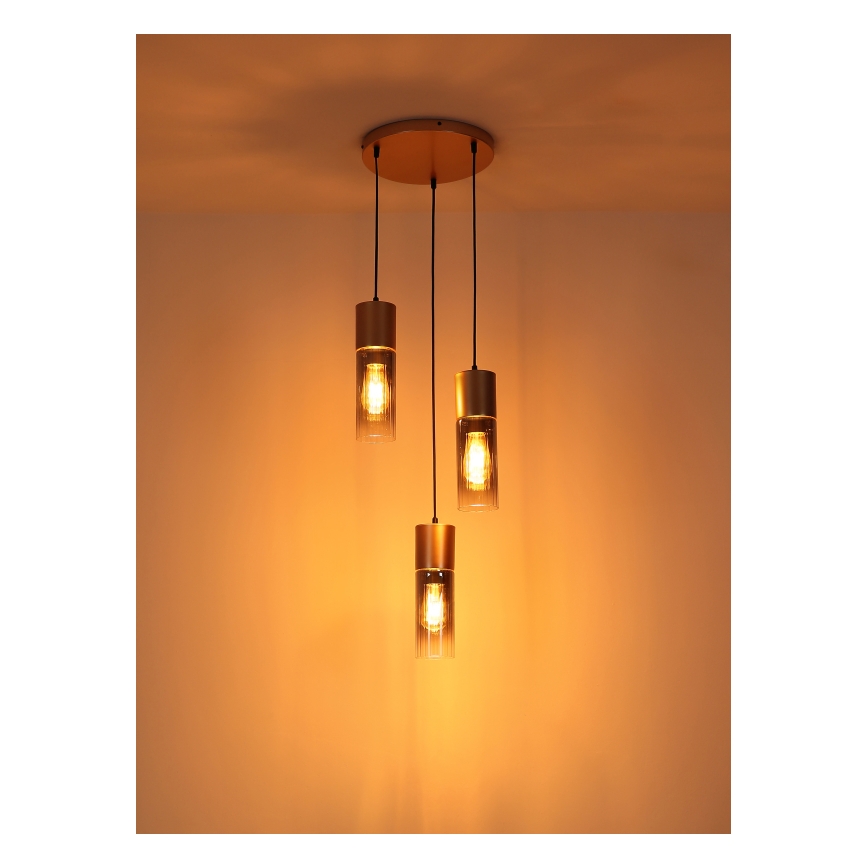 Globo - Luster na sajli 3xE27/25W/230V, bronzan, prečnik 30 cm
