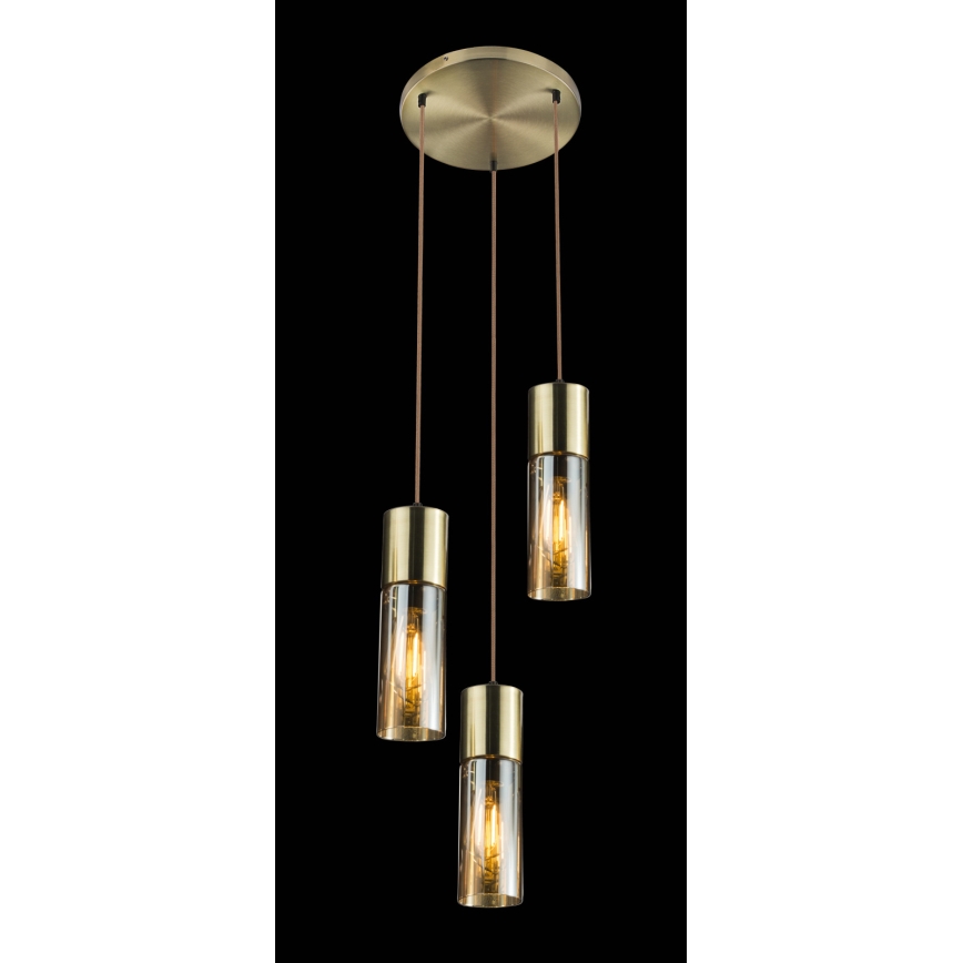 Globo - Luster na sajli 3xE27/25W/230V prečnik 30 cm mesing