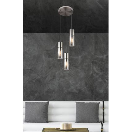 Globo - Luster na sajli 3xE27/25W/230V, prečnik 30 cm, mat hrom