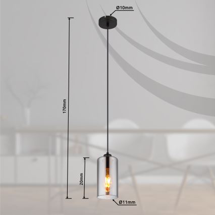 Globo - Luster na sajli 1xE27/25W/230V, prečnik 11 cm, crna