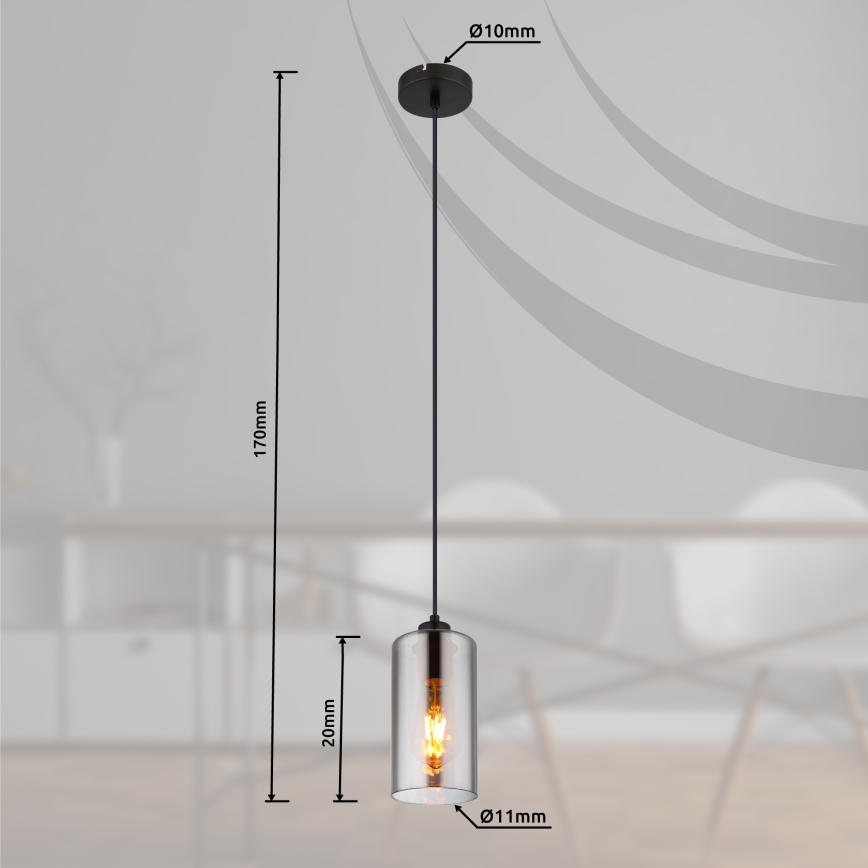 Globo - Luster na sajli 1xE27/25W/230V, prečnik 11 cm, crna