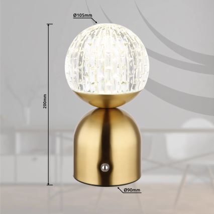 Globo - LED prigušiva dodirna stona lampa LED/2,5W/3,7V 2700/4000/6500K 1800 mAh USB mesing