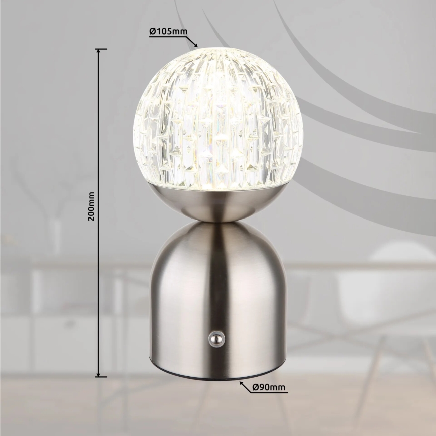 Globo - LED stolna lampa sa dodirnim prigušivačem, LED/2,5W/3,7V 2700/4000/6500K 1800 mAh USB mat hrom