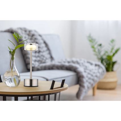 Globo - prigušiva punjiva dodirna stona lampa LED/2,5W/3,7V 2700/4000/6500K 1800mAh mat hrom