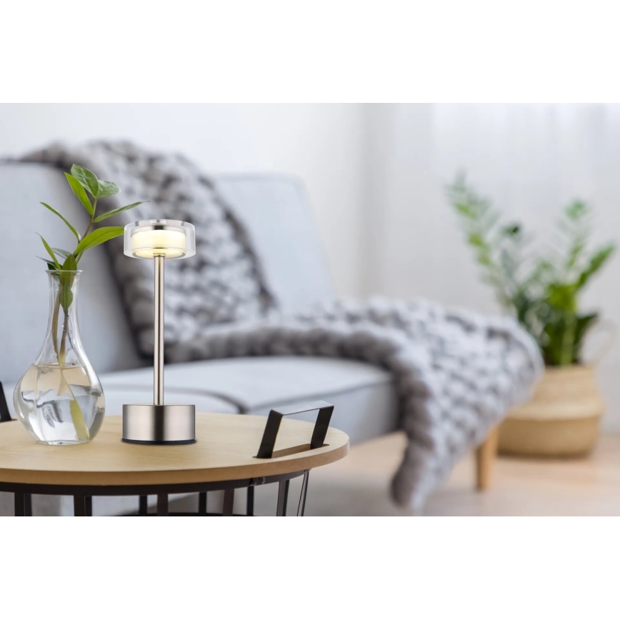Globo - prigušiva punjiva dodirna stona lampa LED/2,5W/3,7V 2700/4000/6500K 1800mAh mat hrom