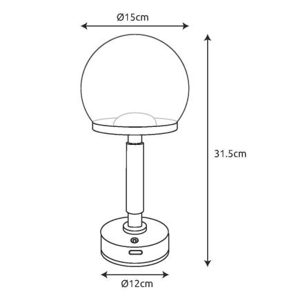 Globo - LED prigušiva punjiva dodirna stona lampa LED/2,5W/5V 1800mAh 2700/4000/6500K crna