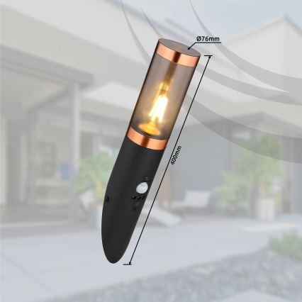 Globo - Spoljašnja zidna svetiljka sa senzorom 1xE27/15W/230V IP44 crna/bakar