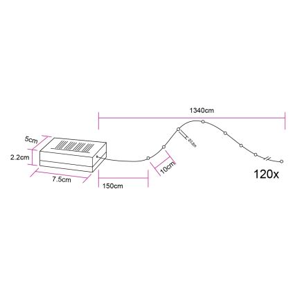 Globo - LED solarni niz 120xLED/3,2V IP44 13,4 m 600 mAh