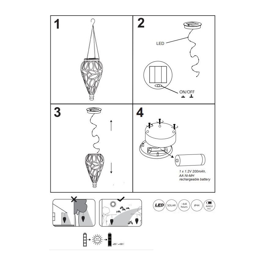 Globo - LED solarna svetiljka LED/0,9W/3,2V IP44 žuta