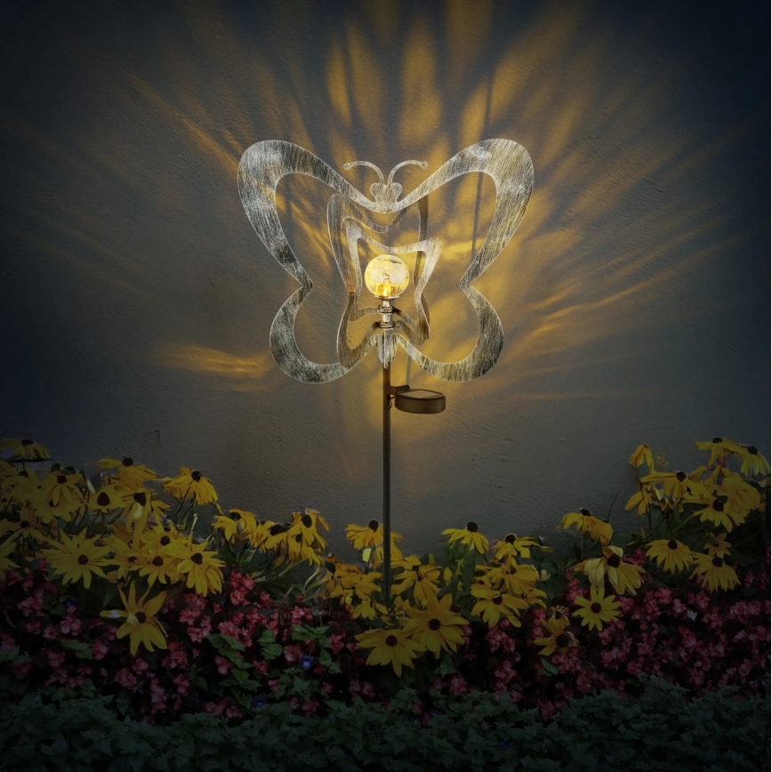 Globo - LED solarno svetlo LED/3V IP44 300 mAh srebrni leptir