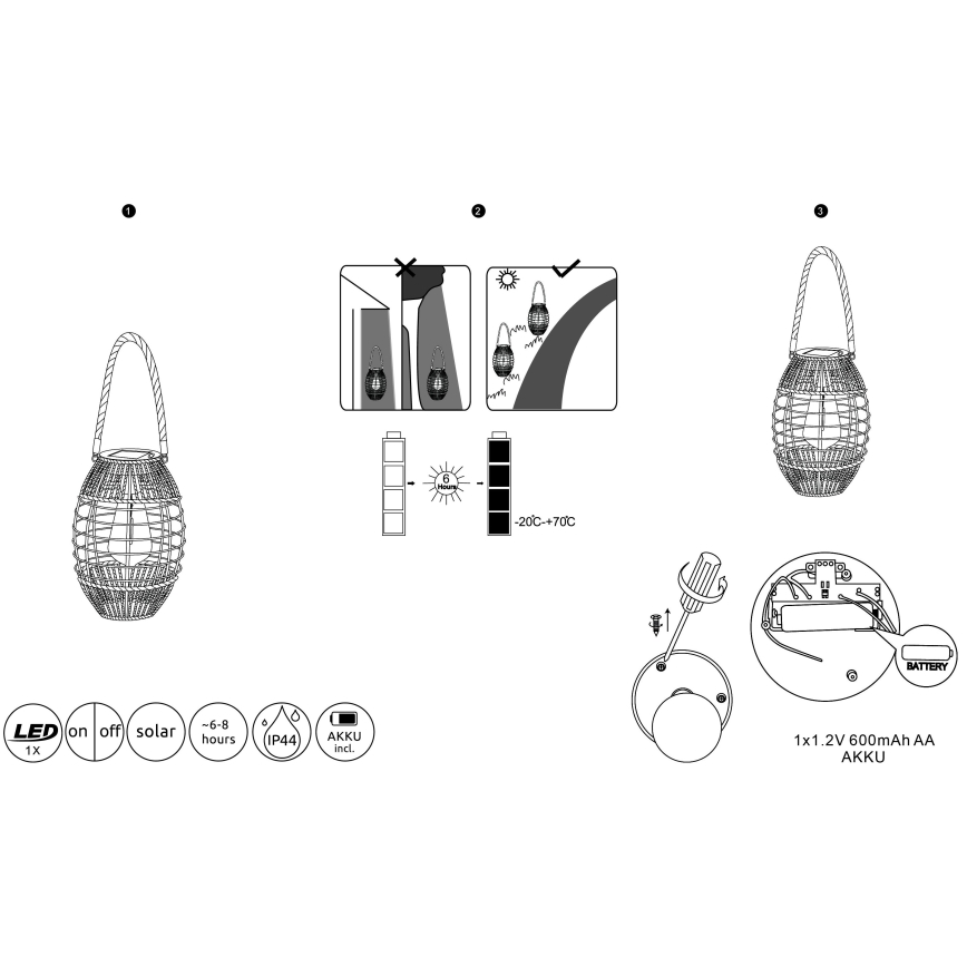 Globo - LED solarna svetiljka LED/2W/3V IP44 600 mAh