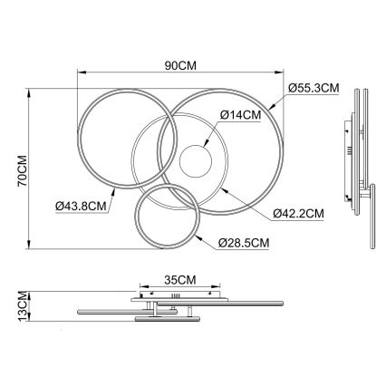 Globo - LED prigušiva stropna svetiljka LED/54W/230V 2700-6500K 90x70 cm srebrna + daljinski upravljač
