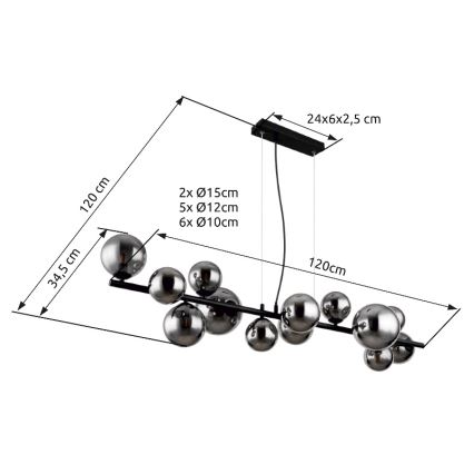 Globo - LED luster na sajli 13xG9/3,5W/230V zadimljeno staklo/crna