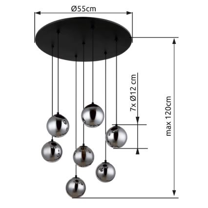 Globo - LED luster na sajli 7xG9/3,5W/230V zadimljeno/crna